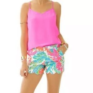 Lilly Pulitzer Casa Marina Buttercup Shorts Scallop Hem Floral Water Reef Size 4